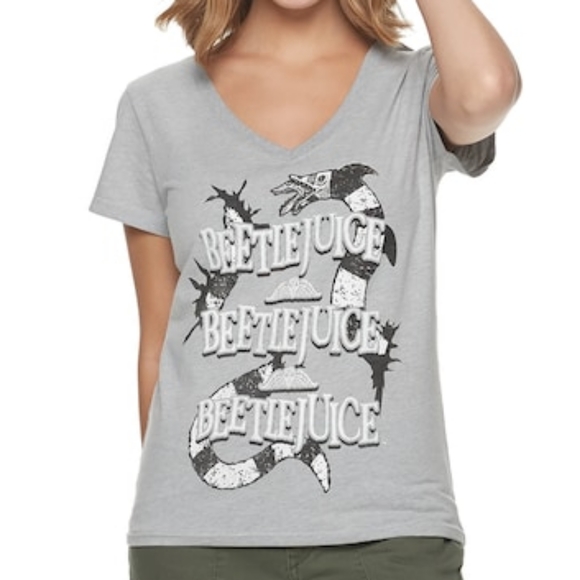 Beetlejuice Tops - Beetlejuice Short Sleeve V-Neck Tee